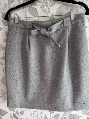 LOFT Gray Tweed Mini Skirt with Tie Waist